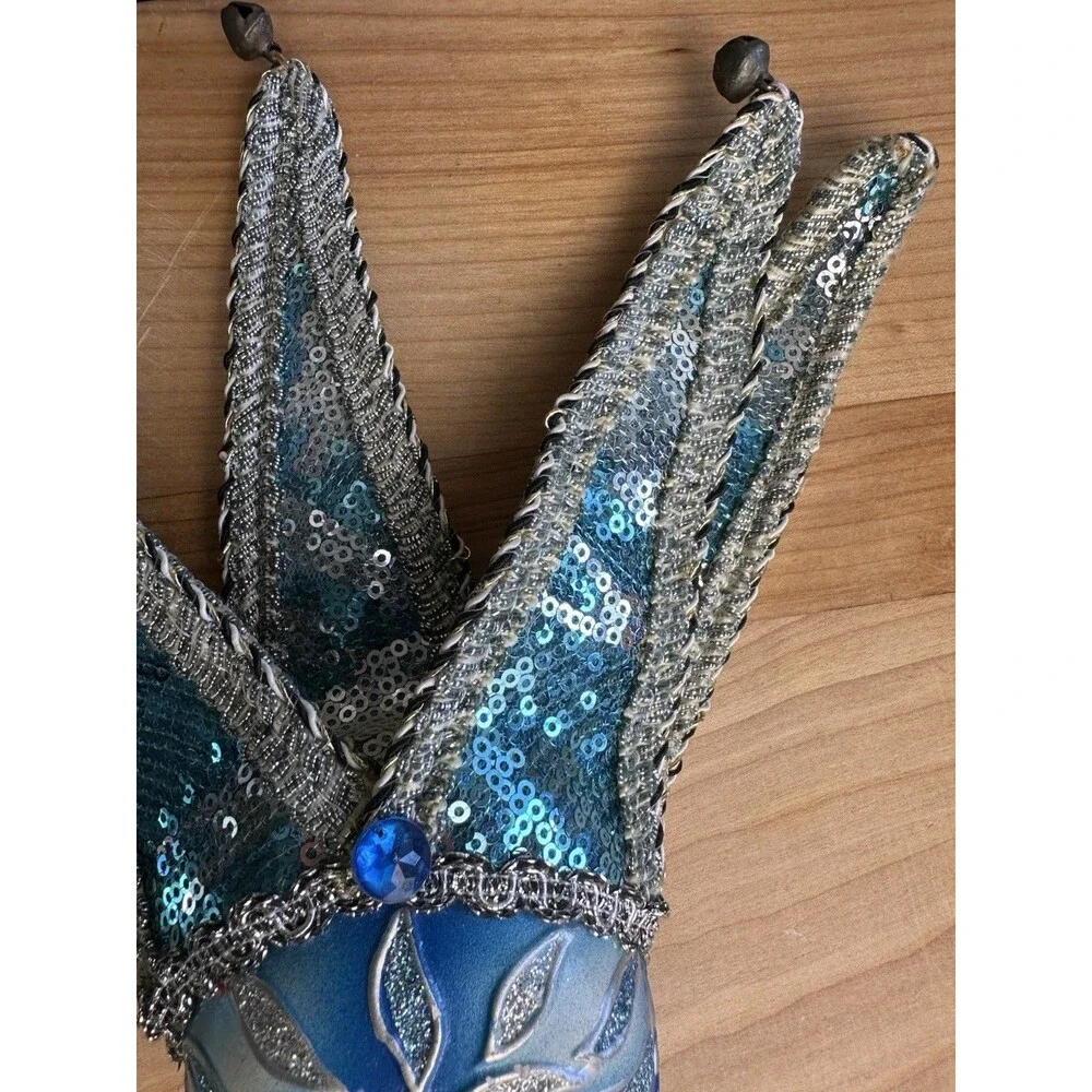 Blue Venetian Jester Wall Mask Carnival Harlequin Sequin Bells 8